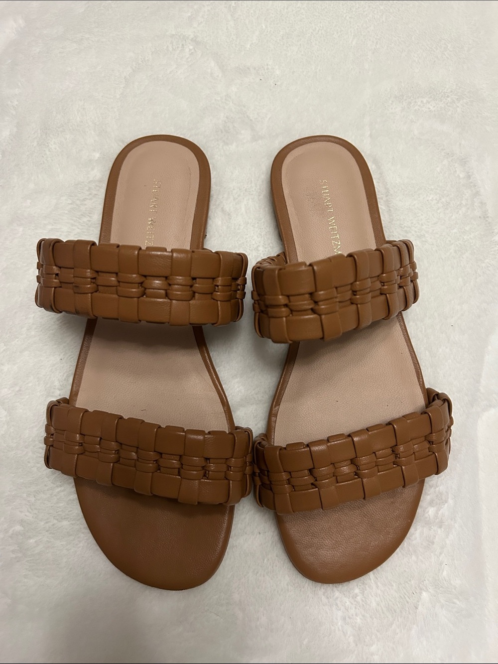 Stuart Weitzman - Woven Double-Strap Slide Sandals - Brown